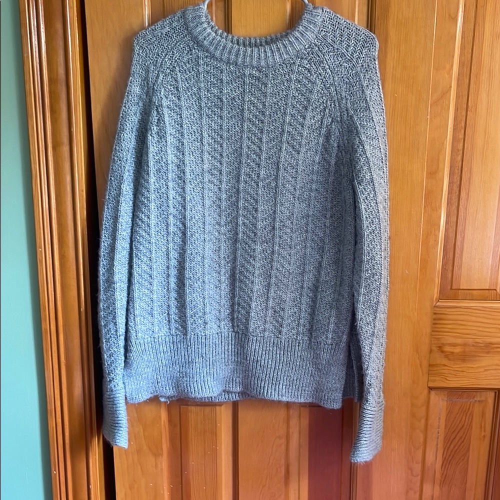 H&M Gray Crewneck Sweater with Timeless Cable Knit